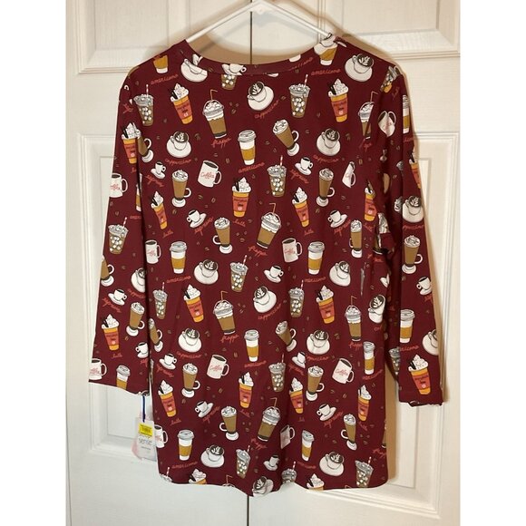 Sleep Sense Maroon Fall Frappe Coffee Cappuccino Lounge Pajama Top Large New - Picture 3 of 4